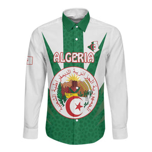 Personalised Afro Algeria Long Sleeve Button Shirt Coat Of Arms With Islamic Pattern