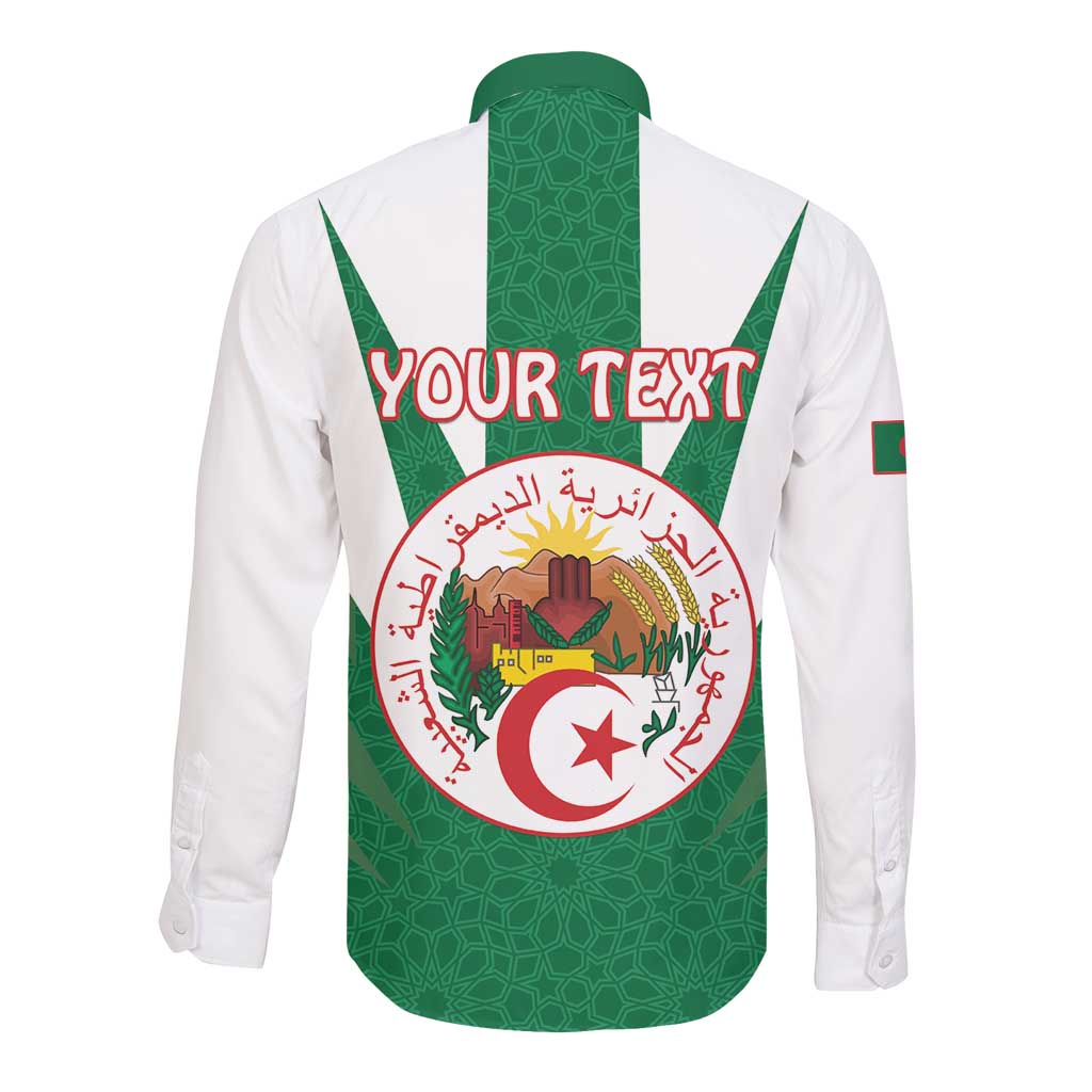 Personalised Afro Algeria Long Sleeve Button Shirt Coat Of Arms With Islamic Pattern
