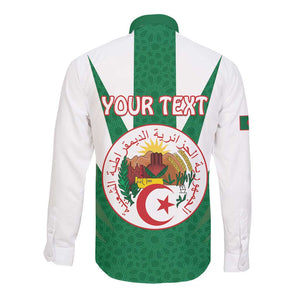 Personalised Afro Algeria Long Sleeve Button Shirt Coat Of Arms With Islamic Pattern