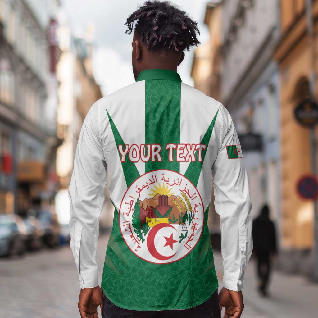 Personalised Afro Algeria Long Sleeve Button Shirt Coat Of Arms With Islamic Pattern