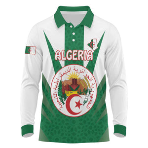 Personalised Afro Algeria Long Sleeve Polo Shirt Coat Of Arms With Islamic Pattern