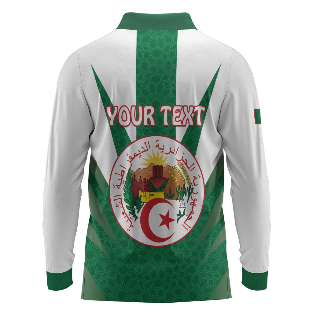 Personalised Afro Algeria Long Sleeve Polo Shirt Coat Of Arms With Islamic Pattern