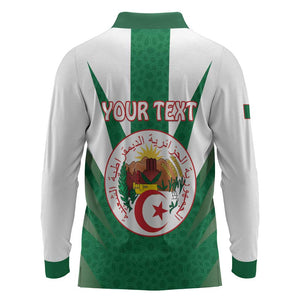 Personalised Afro Algeria Long Sleeve Polo Shirt Coat Of Arms With Islamic Pattern