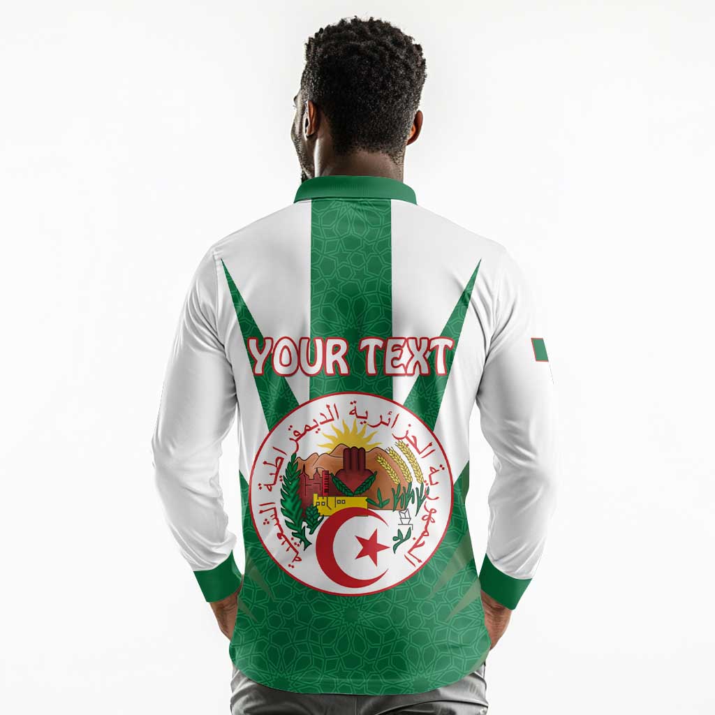 Personalised Afro Algeria Long Sleeve Polo Shirt Coat Of Arms With Islamic Pattern