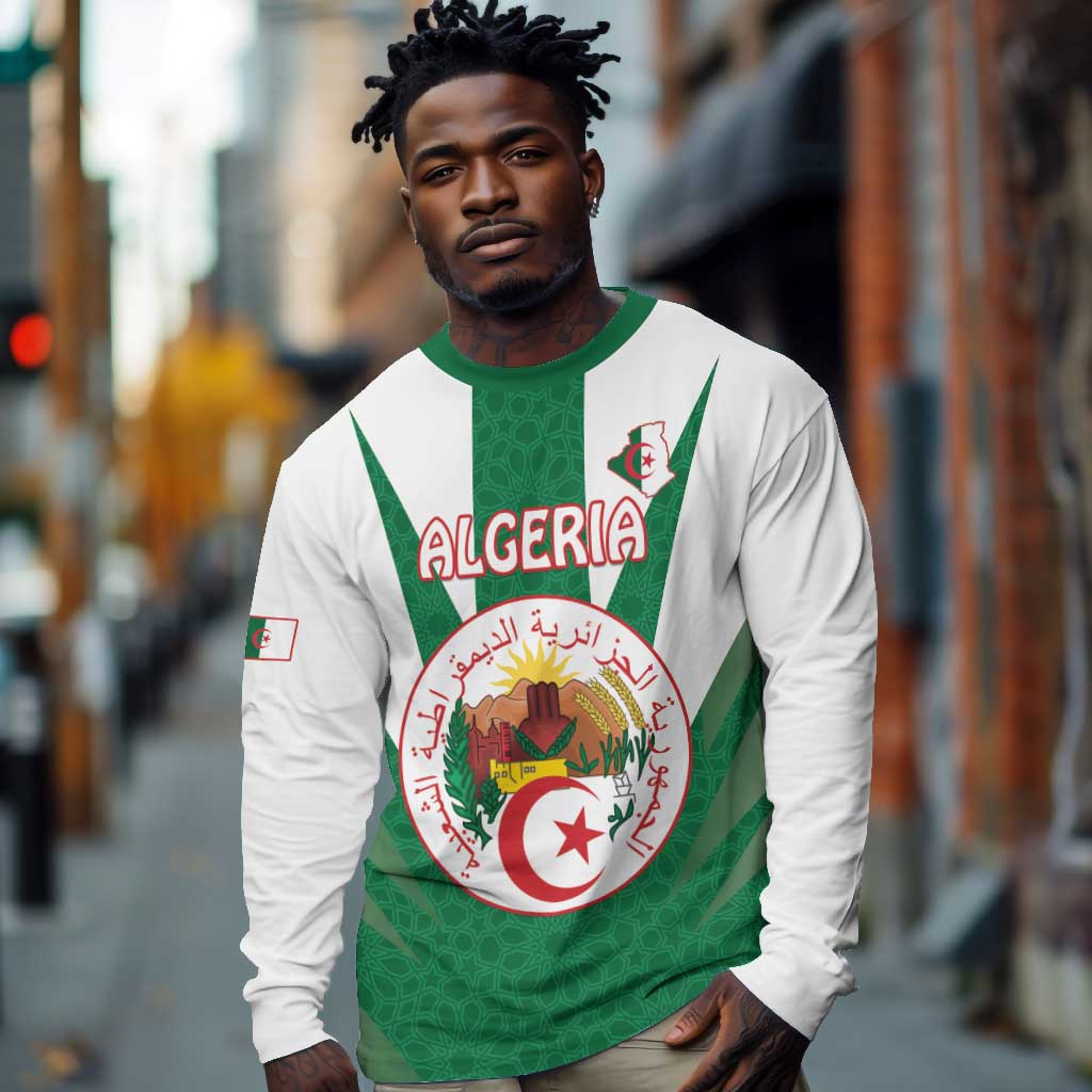 Personalised Afro Algeria Long Sleeve Shirt Coat Of Arms With Islamic Pattern