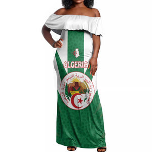 Personalised Afro Algeria Off Shoulder Maxi Dress Coat Of Arms With Islamic Pattern