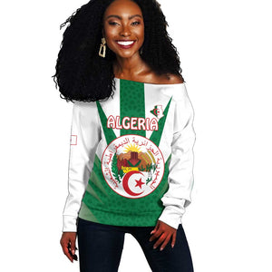 Personalised Afro Algeria Off Shoulder Sweater Coat Of Arms With Islamic Pattern