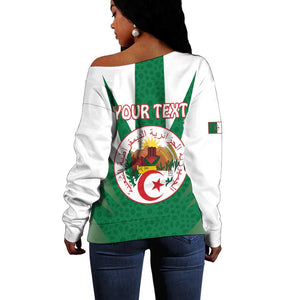 Personalised Afro Algeria Off Shoulder Sweater Coat Of Arms With Islamic Pattern