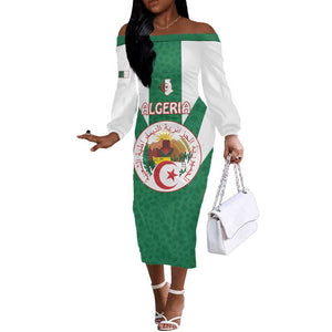 Personalised Afro Algeria Off The Shoulder Long Sleeve Dress Coat Of Arms With Islamic Pattern