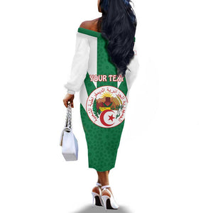 Personalised Afro Algeria Off The Shoulder Long Sleeve Dress Coat Of Arms With Islamic Pattern
