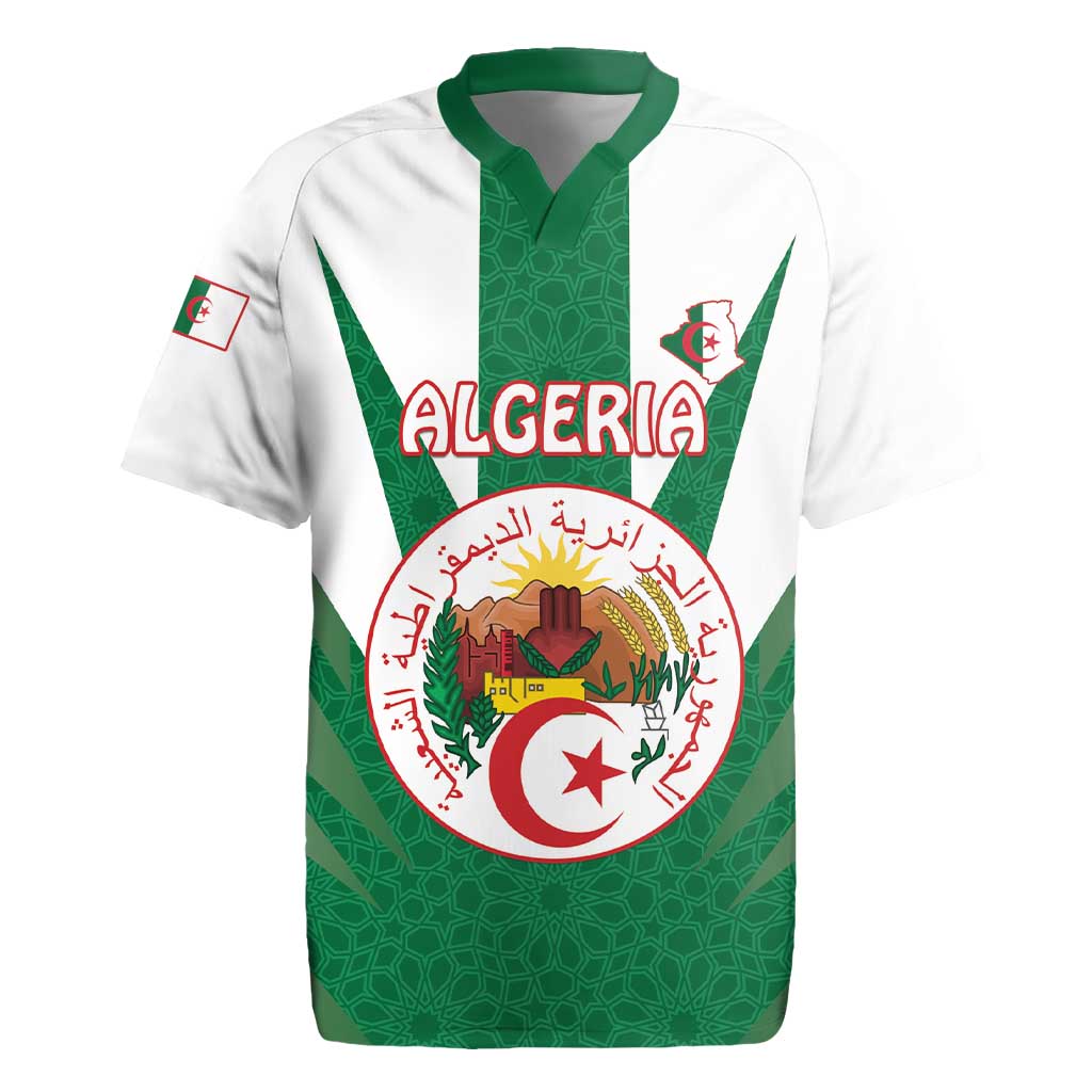 Personalised Afro Algeria Rugby Jersey Coat Of Arms With Islamic Pattern