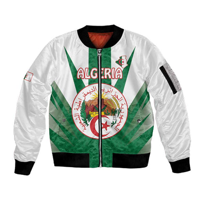 Personalised Afro Algeria Sleeve Zip Bomber Jacket Coat Of Arms With Islamic Pattern