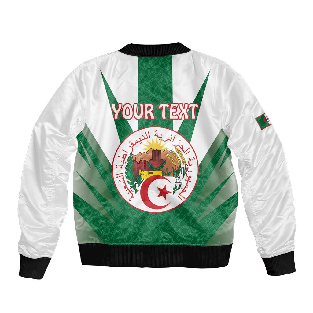 Personalised Afro Algeria Sleeve Zip Bomber Jacket Coat Of Arms With Islamic Pattern