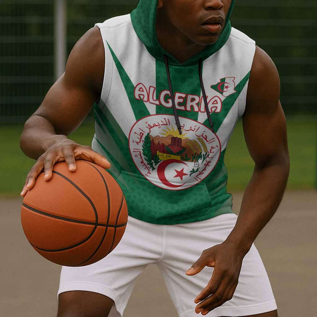 Personalised Afro Algeria Sleeveless Hoodie Coat Of Arms With Islamic Pattern - African Pride