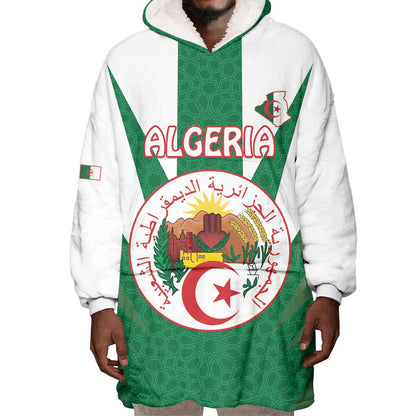 Personalised Afro Algeria Wearable Blanket Hoodie Coat Of Arms With Islamic Pattern