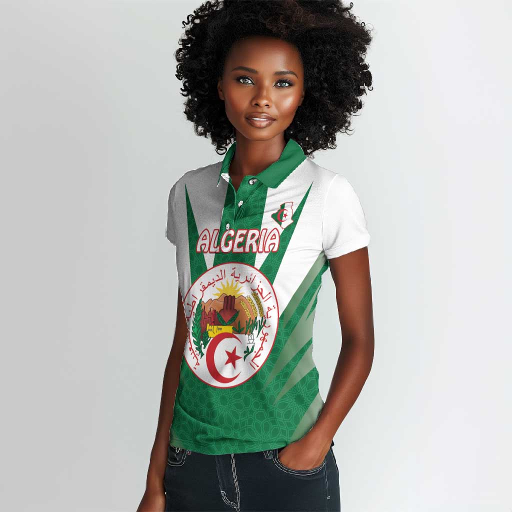 Personalised Afro Algeria Women Polo Shirt Coat Of Arms With Islamic Pattern