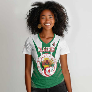 Personalised Afro Algeria Women V-Neck T-Shirt Coat Of Arms With Islamic Pattern