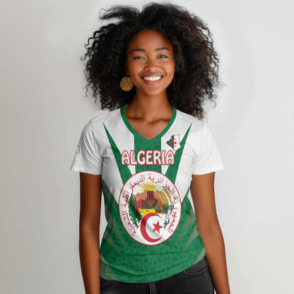 Personalised Afro Algeria Women V-Neck T-Shirt Coat Of Arms With Islamic Pattern