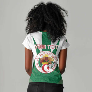 Personalised Afro Algeria Women V-Neck T-Shirt Coat Of Arms With Islamic Pattern