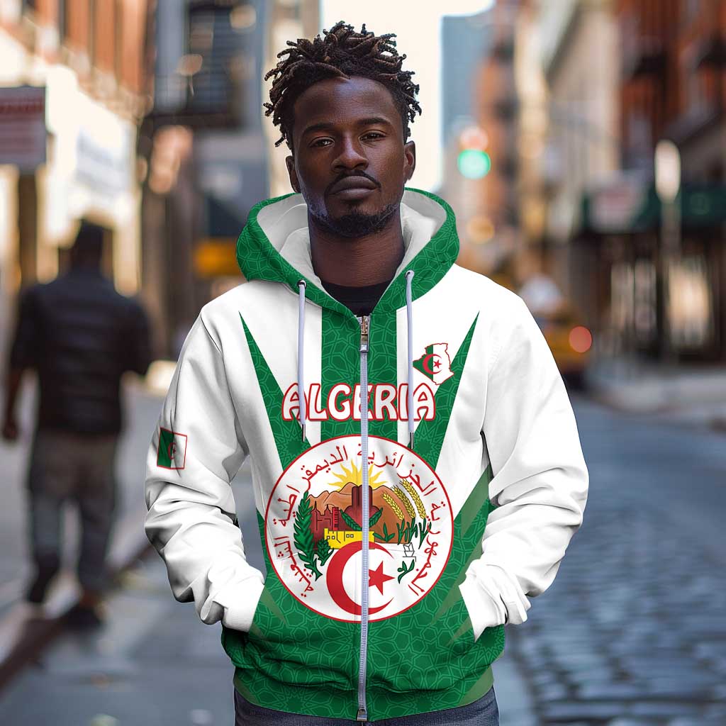 Personalised Afro Algeria Zip Hoodie Coat Of Arms With Islamic Pattern