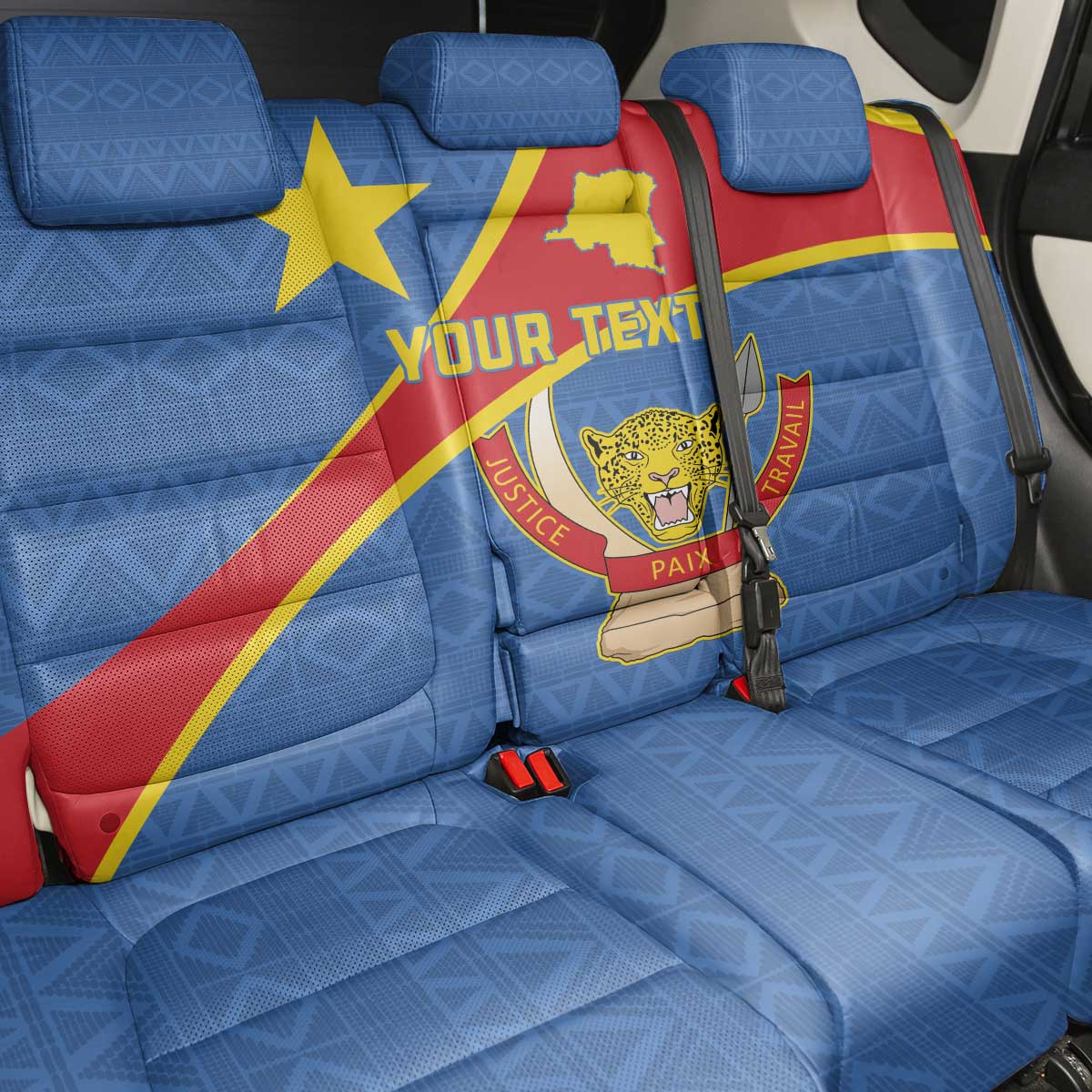 Personalised DR Congo Back Car Seat Cover Coat Of Arms With Map