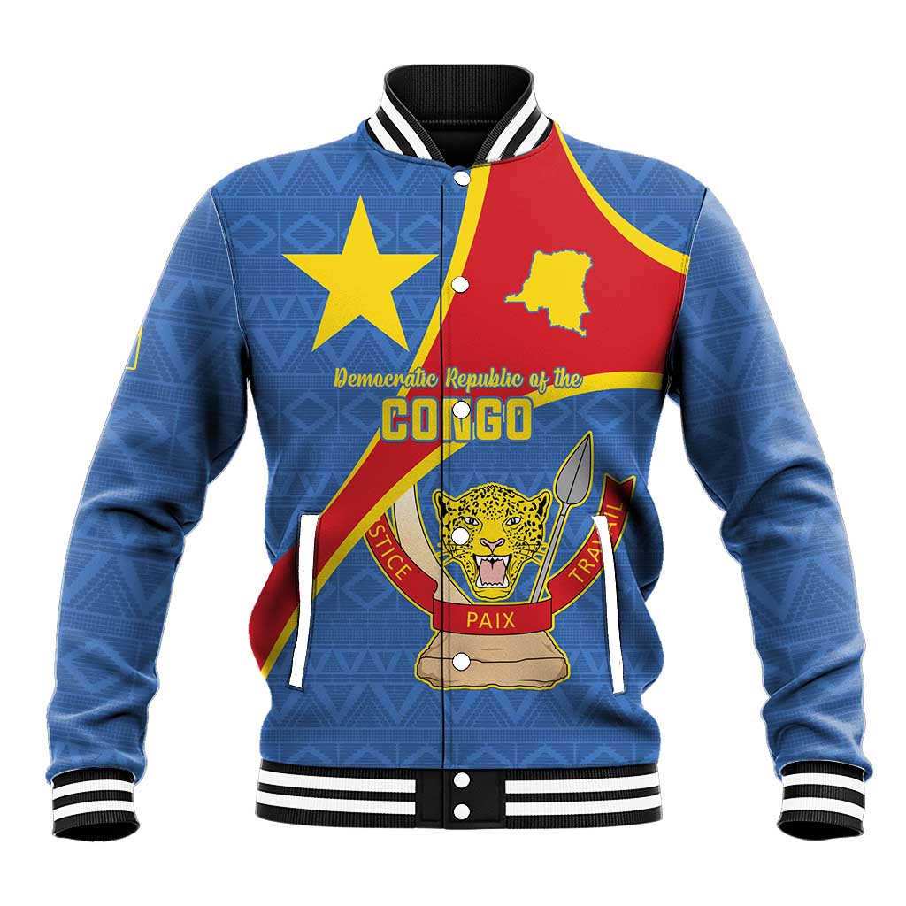 Personalised DR Congo Baseball Jacket Coat Of Arms With Map