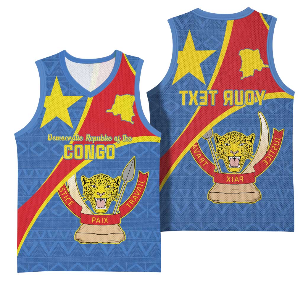 Personalised DR Congo Basketball Jersey Coat Of Arms With Map - African Pride