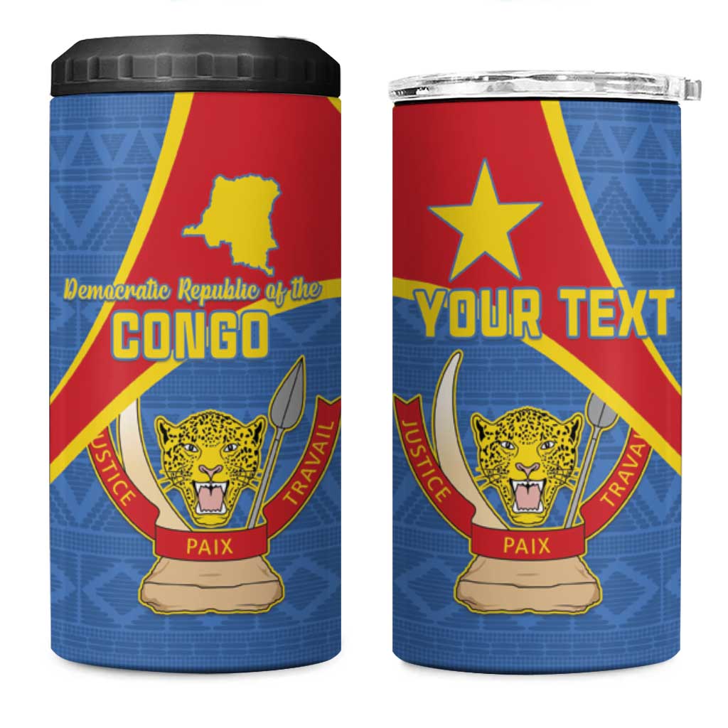 Personalised DR Congo 4 in 1 Can Cooler Tumbler Coat Of Arms With Map