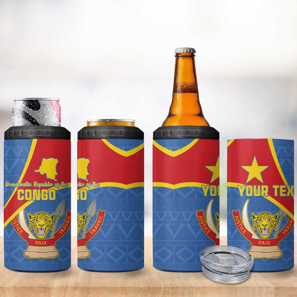 Personalised DR Congo 4 in 1 Can Cooler Tumbler Coat Of Arms With Map