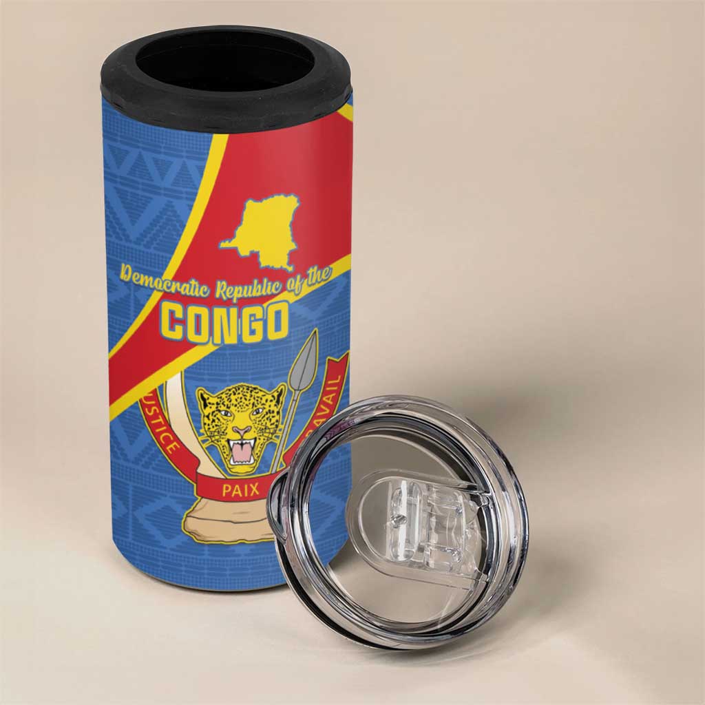Personalised DR Congo 4 in 1 Can Cooler Tumbler Coat Of Arms With Map