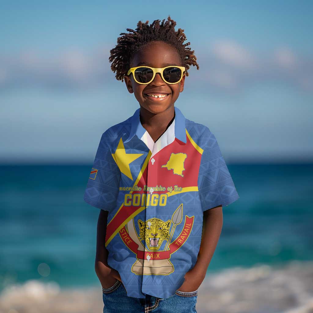 Personalised DR Congo Kid Hawaiian Shirt Coat Of Arms With Map