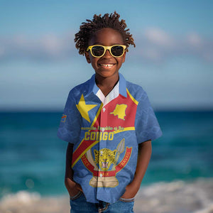 Personalised DR Congo Kid Hawaiian Shirt Coat Of Arms With Map