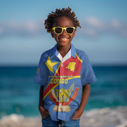 Personalised DR Congo Kid Hawaiian Shirt Coat Of Arms With Map