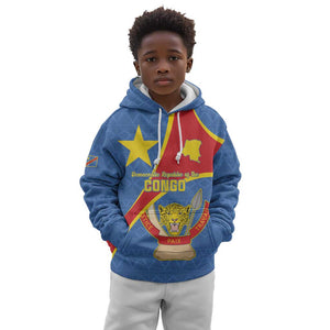 Personalised DR Congo Kid Hoodie Coat Of Arms With Map