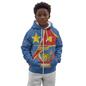 Personalised DR Congo Kid Hoodie Coat Of Arms With Map