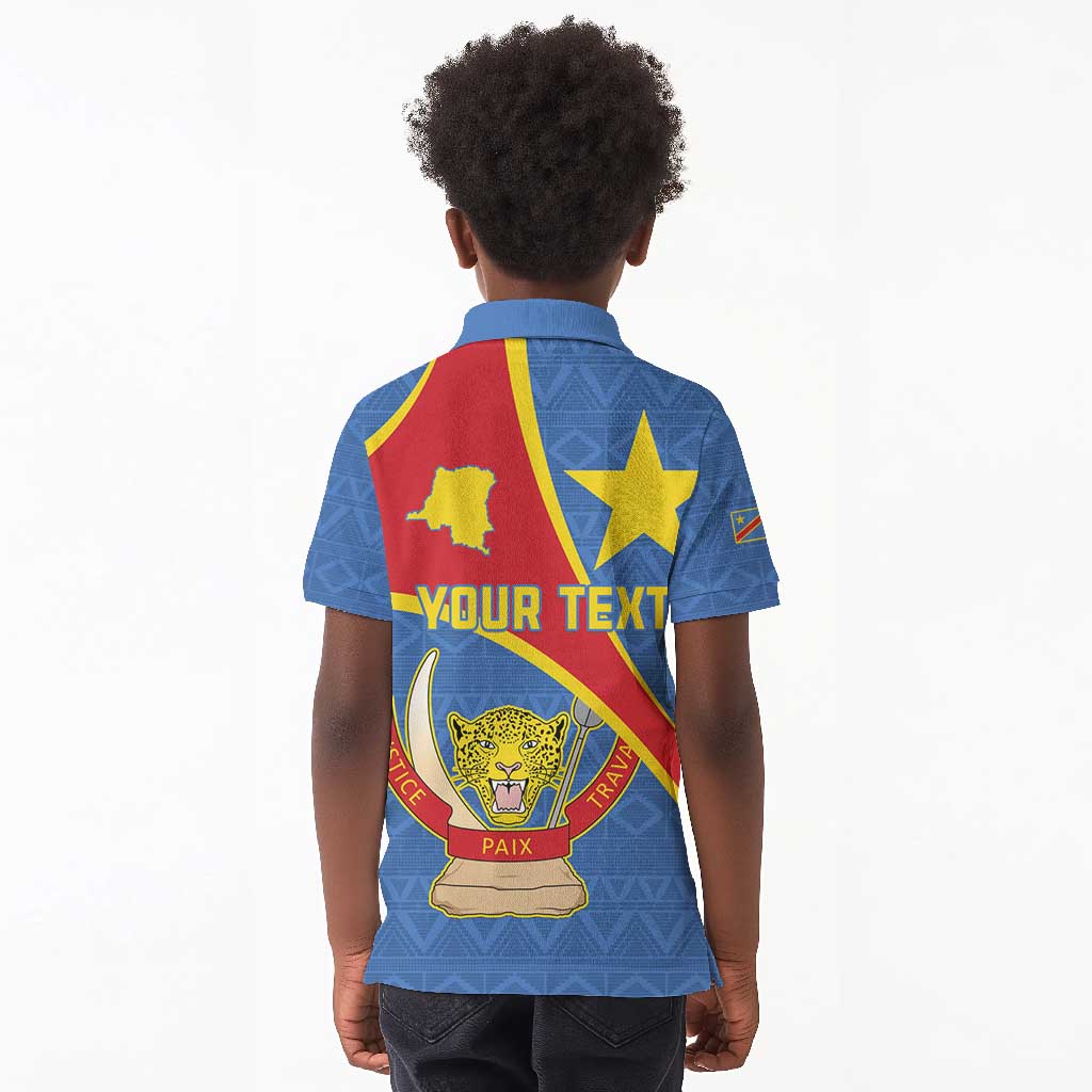 Personalised DR Congo Kid Polo Shirt Coat Of Arms With Map