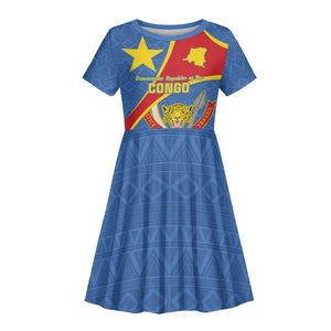 Personalised DR Congo Kid Short Sleeve Dress Coat Of Arms With Map
