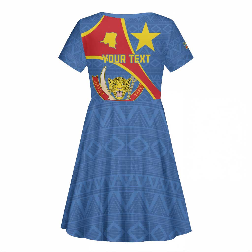 Personalised DR Congo Kid Short Sleeve Dress Coat Of Arms With Map