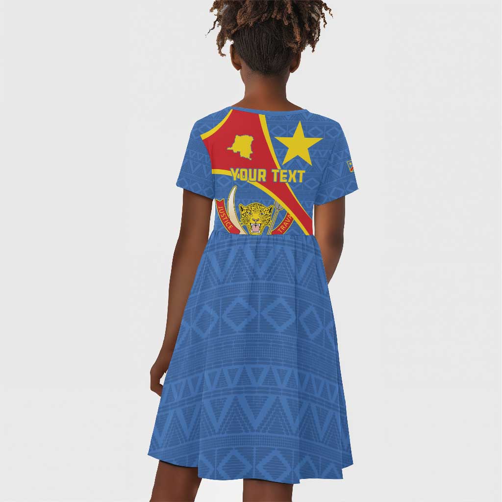 Personalised DR Congo Kid Short Sleeve Dress Coat Of Arms With Map
