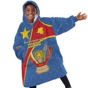 Personalised DR Congo Kid Wearable Blanket Hoodie Coat Of Arms With Map
