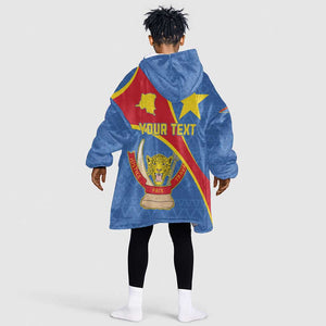 Personalised DR Congo Kid Wearable Blanket Hoodie Coat Of Arms With Map
