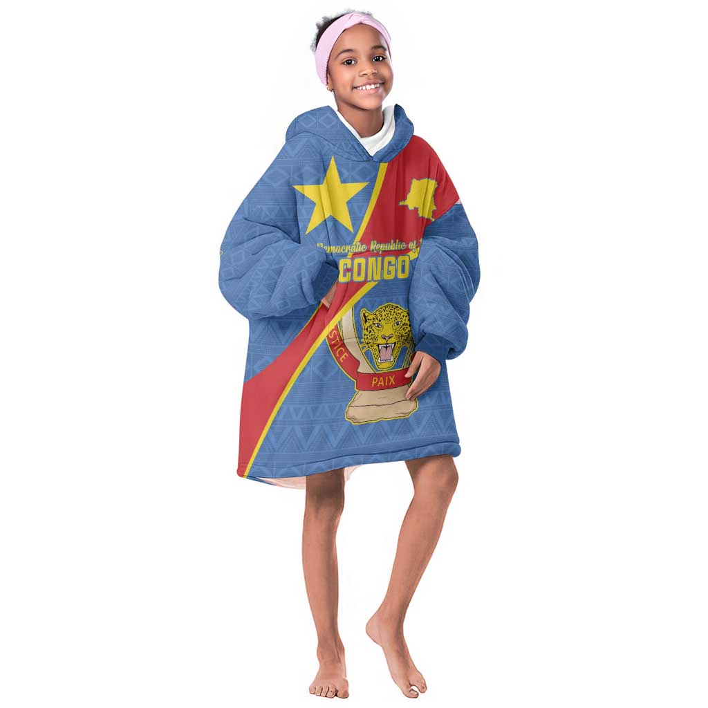 Personalised DR Congo Kid Wearable Blanket Hoodie Coat Of Arms With Map