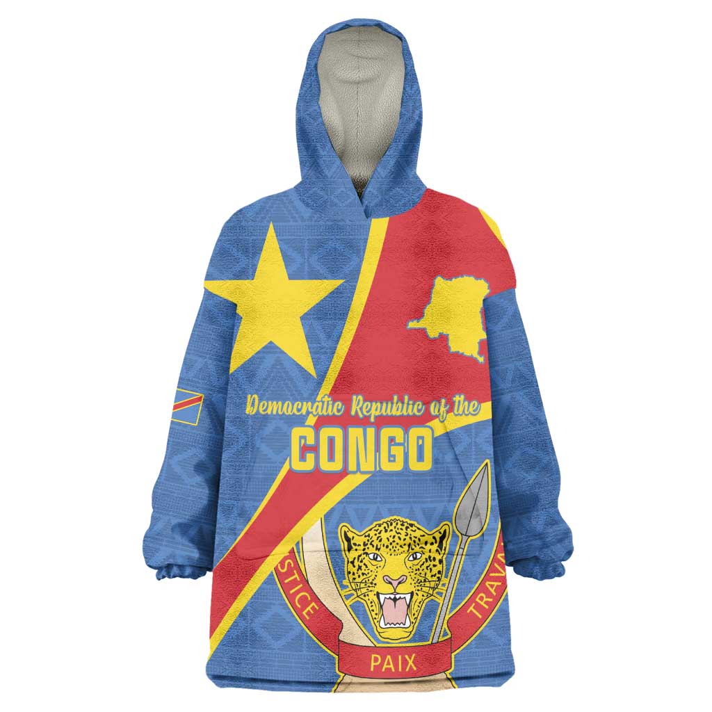 Personalised DR Congo Kid Wearable Blanket Hoodie Coat Of Arms With Map