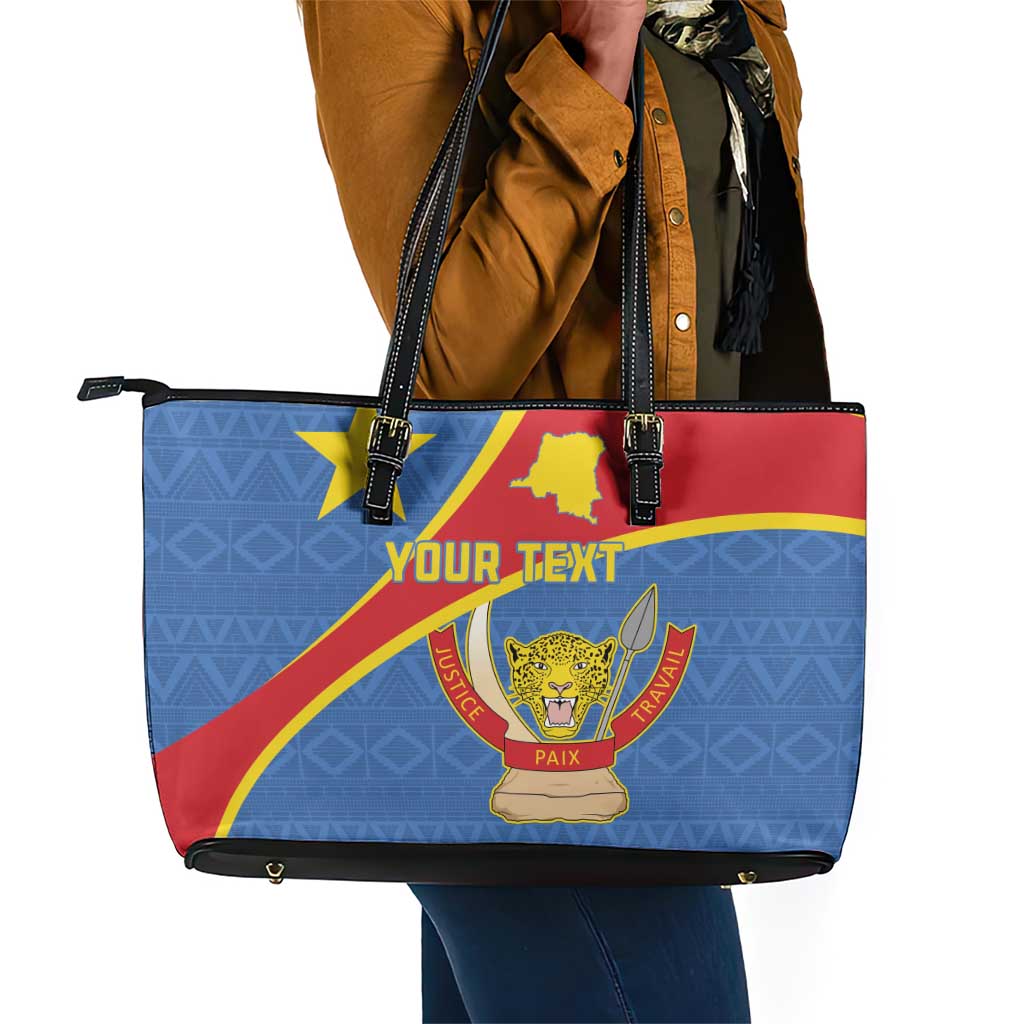 Personalised DR Congo Leather Tote Bag Coat Of Arms With Map
