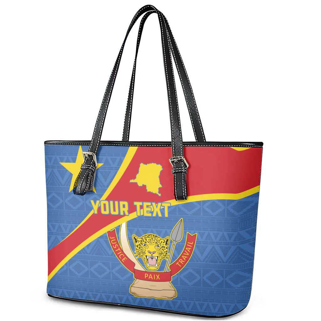 Personalised DR Congo Leather Tote Bag Coat Of Arms With Map