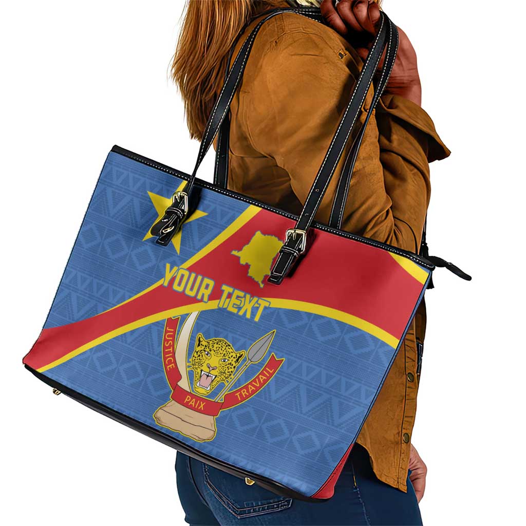 Personalised DR Congo Leather Tote Bag Coat Of Arms With Map