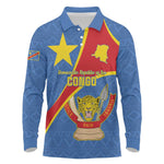 Personalised DR Congo Long Sleeve Polo Shirt Coat Of Arms With Map