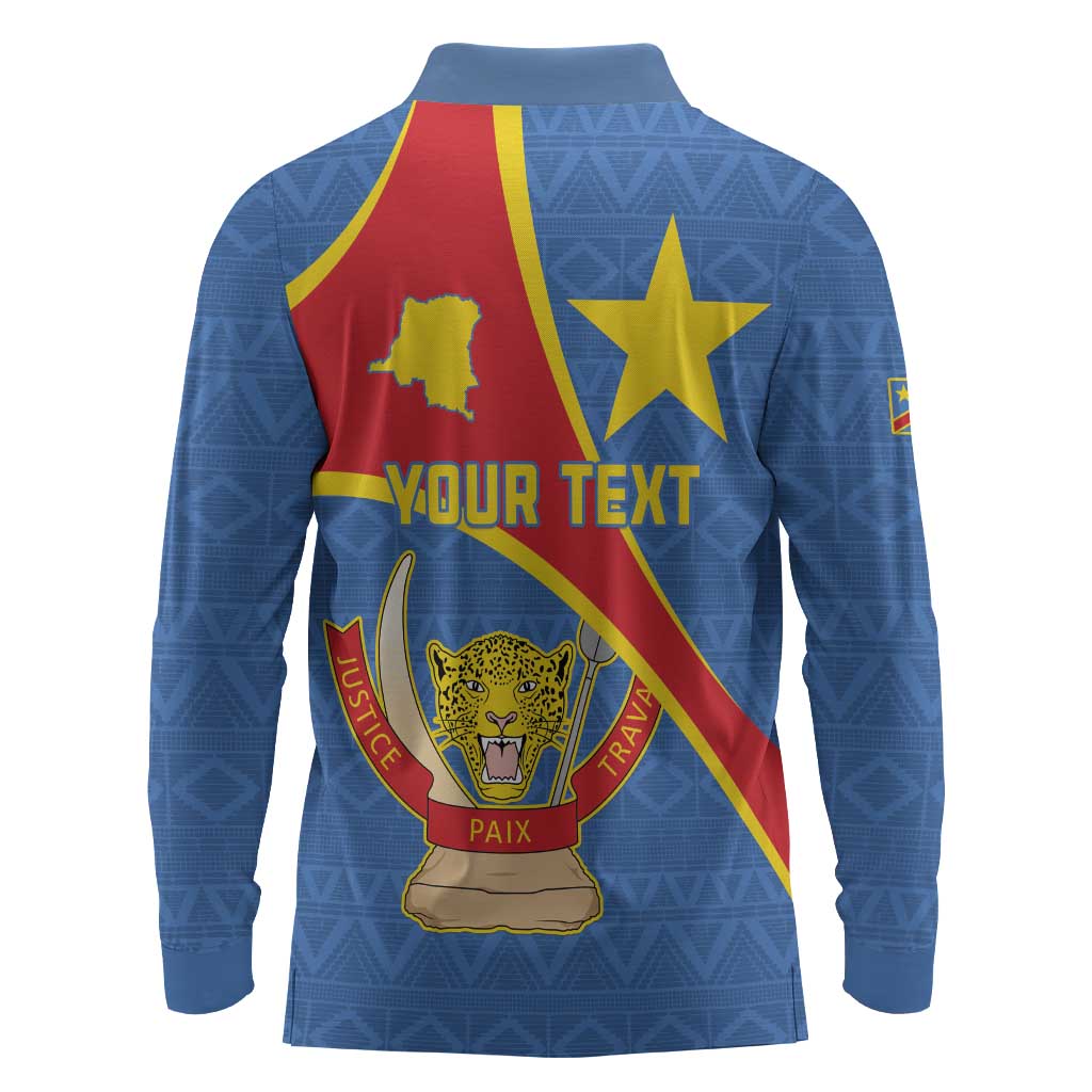 Personalised DR Congo Long Sleeve Polo Shirt Coat Of Arms With Map