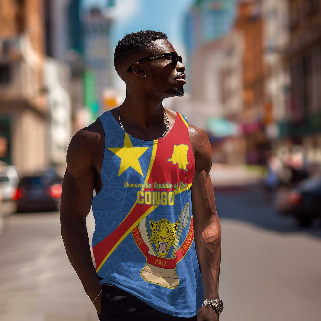 Personalised DR Congo Men Tank Top Coat Of Arms With Map