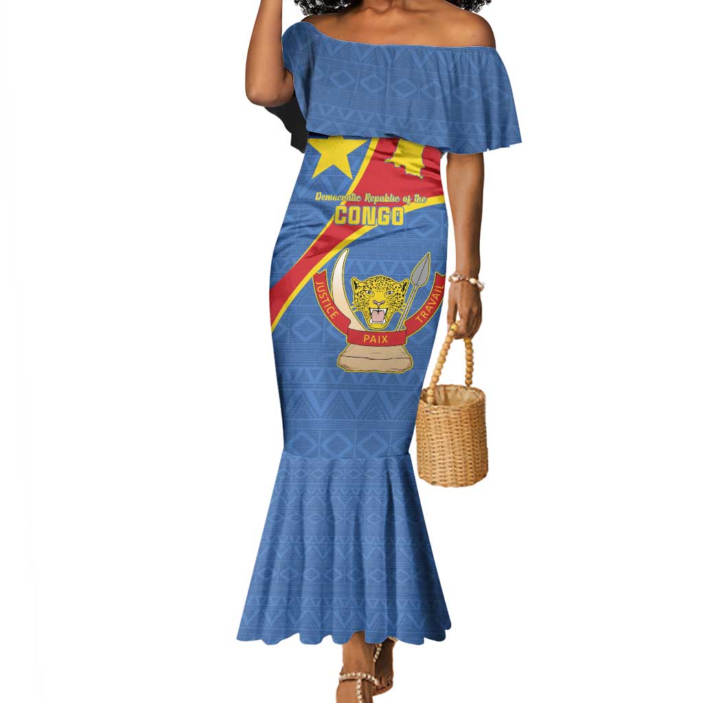Personalised DR Congo Mermaid Dress Coat Of Arms With Map